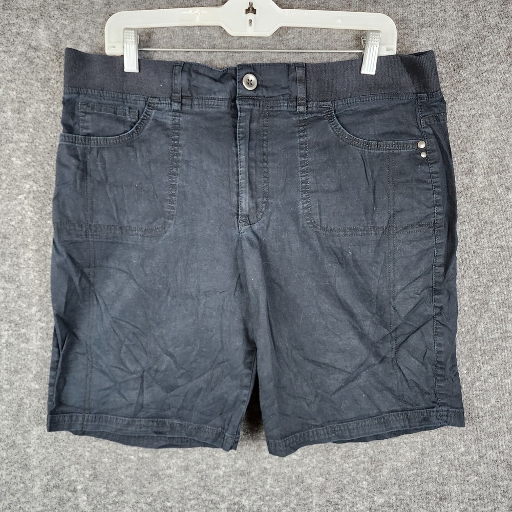 Gloria Vanderbilt Shorts Women Size 14 Navy Blue Elastic Waist Casual Utility